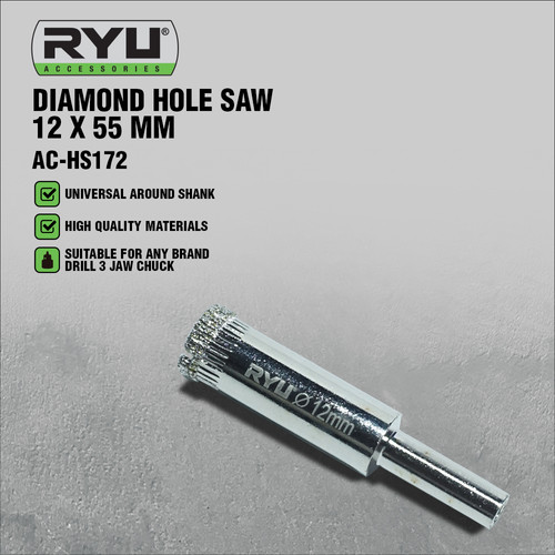 RYU DIAMOND HOLE SAW 12 X 55 MM - MATA BOR KACA - MATA BOR KERAMIK