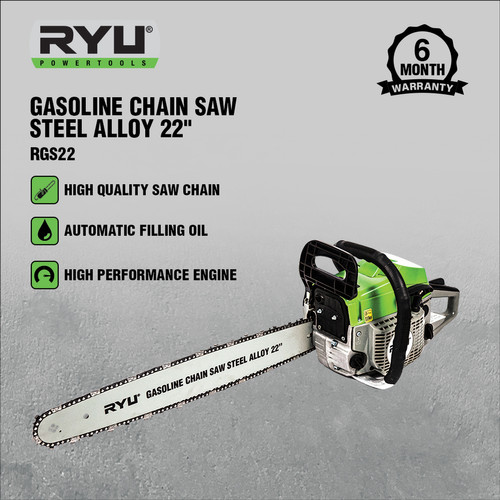 RYU GASOLINE CHAIN SAW STEEL ALLOY 22" - MESIN POTONG KAYU - SENSO