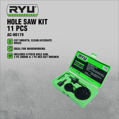 RYU HOLE SAW KIT 11 PCS / HOLE SAW KAYU / ACCESSORIESS / TOOLS