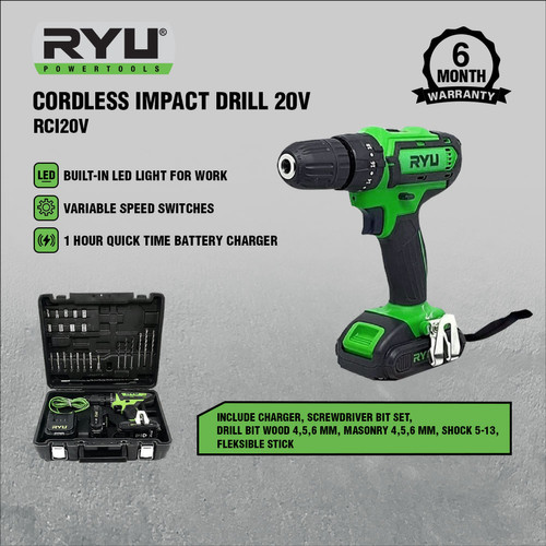 RYU CORDLESS 20V RCI20V - MESIN BOR BATERAI