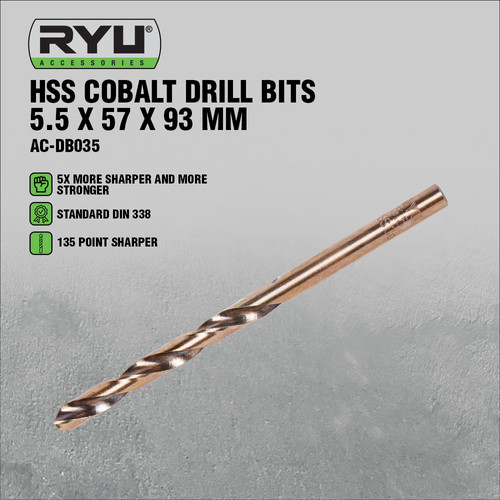 RYU HSS COBALT DRILL BITS 5.5 X 57 X 93 MM - MATA BOR BESI/STAINLESS