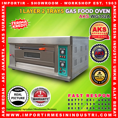 Oven Gas Roti 1 Deck 2 Loyang Mesin Oven Pemanggang Roti AKS-WG102A