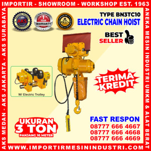 Katrol Listrik Kerekan Takel Elektrik Chain Hoist 3 Ton 10 m 3 kw