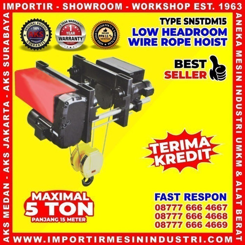 Original Headroom Wire Rope Hoist 5 Ton / 15 meter - SN5TDM15