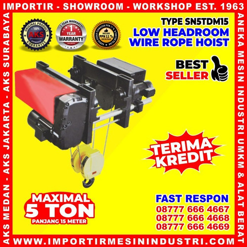 Headroom Wire Rope Hoist 5 Ton Katrol 15 m AKS - SN5TDM15