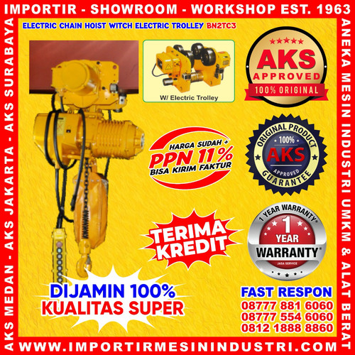 Katrol Listrik Kerekan Takel 2 Ton 3 m 3 kw Electric Chain Hoist