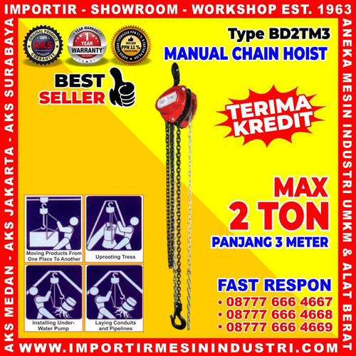 Chain Block / Chain Hoist Manual 2 ton x 3 meter AKS - BD2TM3