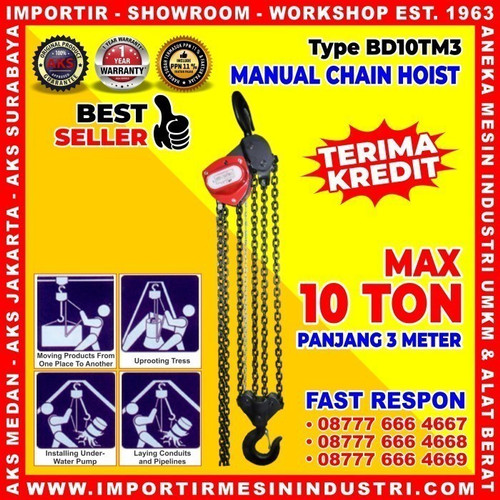 Manual Takel 10 Ton Panjang 3 m Manual Hoist Original AKS - BD10TM3