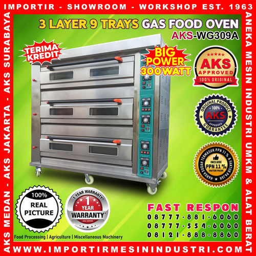 Gas Oven Roti 3 decks 9 trays Pemanggang Roti AKS-WG309A GARANSI RESMI