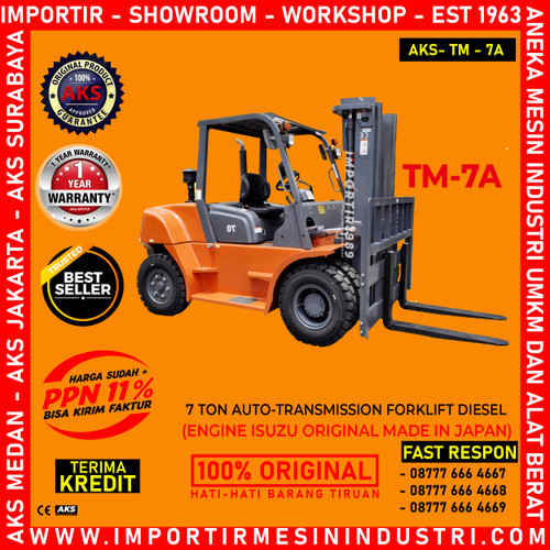 Forklift 7 Ton 3 m Manual Transmission Diesel Engine ISUZU 82.4 Kw AKS