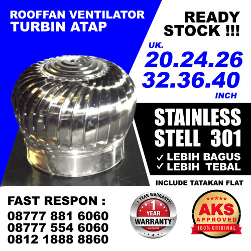 AKS New Ventilator Turbine Untuk Atap Rumah Pabrik 26" 32Sirip FT26R