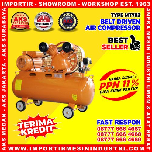 ORIGINAL Air Compressor Dinamo Belt Driven 70 Ltr 3 Hp - AKS MT703