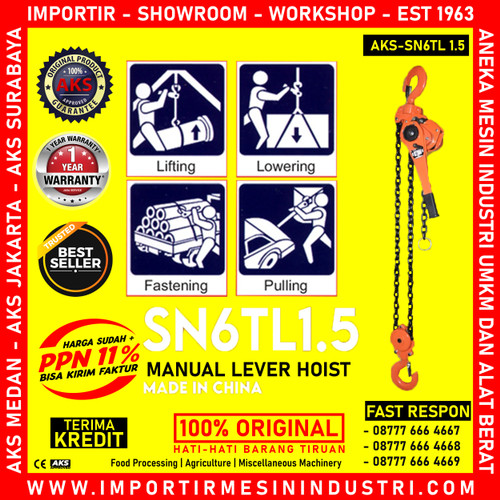 Mesin Alat Angkat Barang Kerekan Takel Manual Lever Hoist 6 T 1.5 m