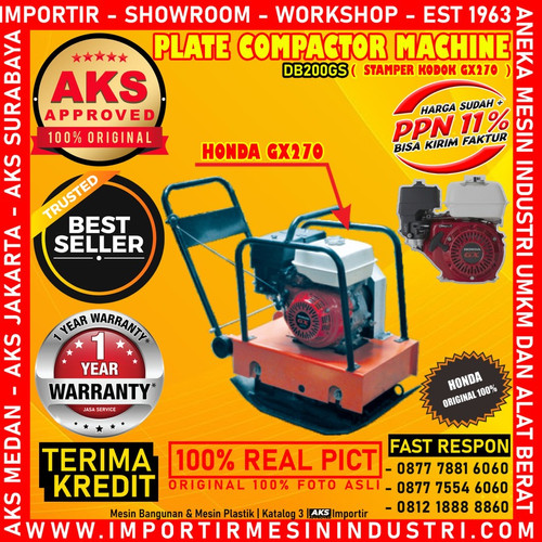 Mesin Stamper Pemadat Tanah/Aspal jalan Plate Compactor AKS - DB200GS