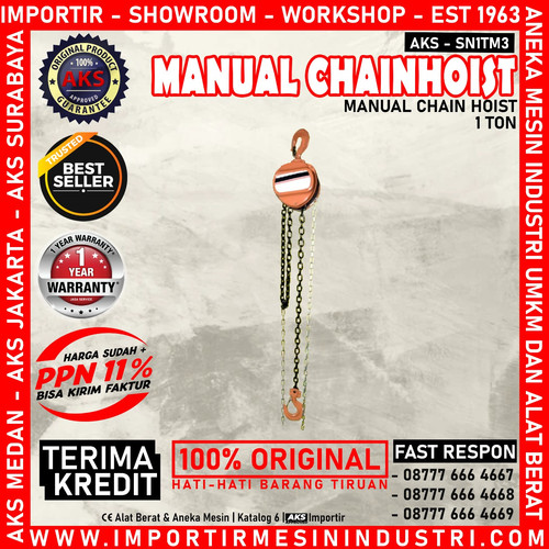 Alat Katrol Kerekan Manual Takel 1 Ton x 3 meter Chain Hoist - SN1TM3