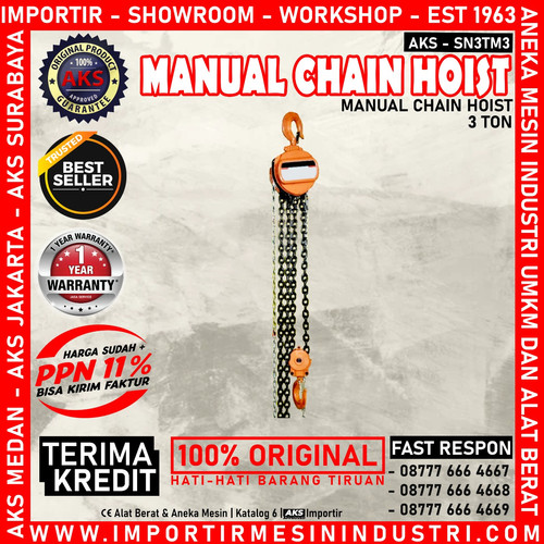 Tali Kawat Kerekan Manual 3.000 Kg x 3 meter Takel Chain Hoist SN3TM3