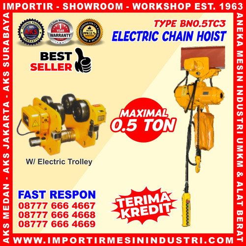 Takel Electric 0.75 kw Chain Hoist Capacity 0.5 Ton Katrol Listrik AKS