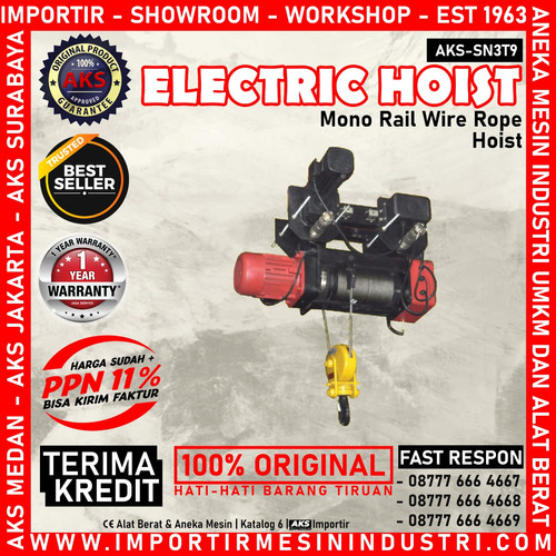 Ropt Hoist Rantai Tali Kawat Katrol Listrik Elektrik 3000 Kg - SN3T9