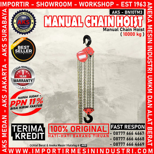 Takel Katrol Kerekan Manual 10 Ton x 3 meter Chain Block AKS - BN10TM3