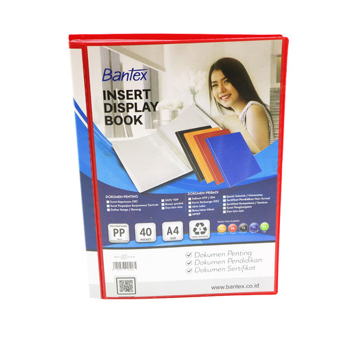 Bantex Insert Display Book PP A4 40 pockets Red #3145I09