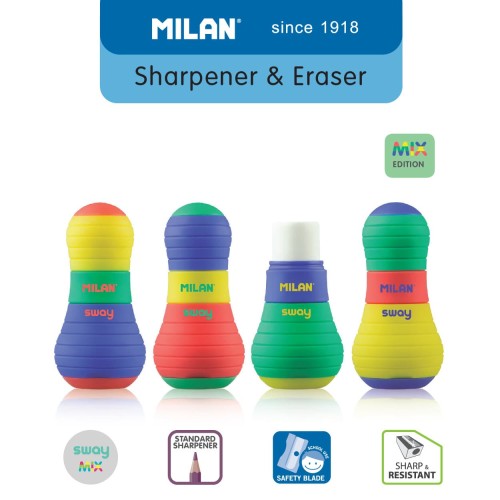 Milan Sharpener + Eraser Sway Mix (1 Pcs) #47162