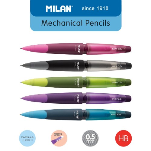 Milan Mechanical Pencil with Eraser 0,5mm Capsule Slim (1 Pcs #1850249