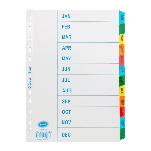 Bantex Strongline Indexes A4 Jan-Dec (12 Pages) #6259 00