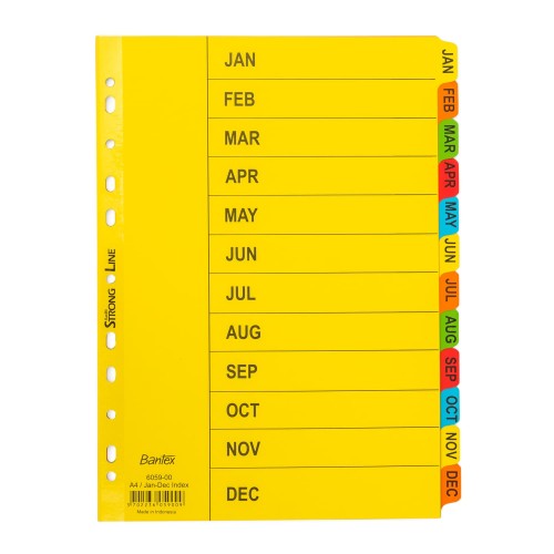 Bantex Cardboard Divider & Indexes A4 Jan-Dec (12 Pages) #6059 00