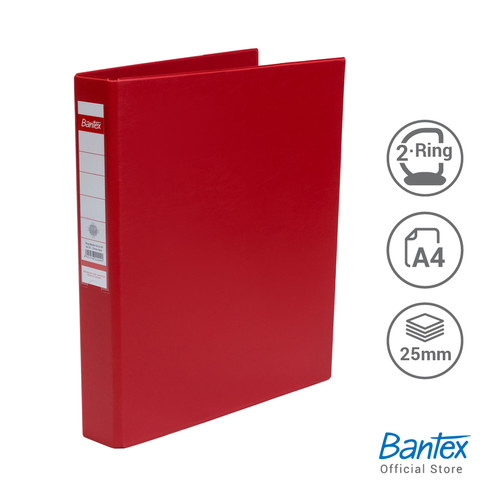 Bantex Ring Binder 2 Ring D 25mm A4 Red #8222 09