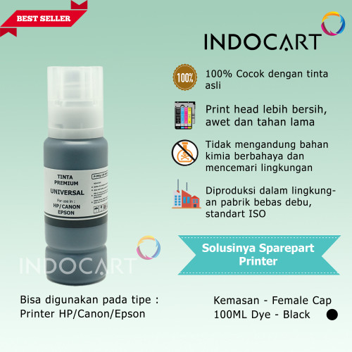 IndoCart Tinta Refill Universal Printer Dye base 100ml Female Cap