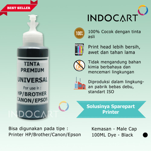 IndoCart Tinta Refill Universal Printer Dye base 100ml Male Cap