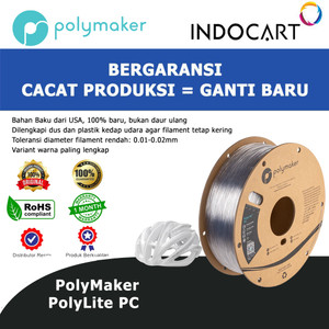 3D Printer FILAMENT PolyMaker PolyLite PC PolyCarbonate Transparent 1.75mm 1kg