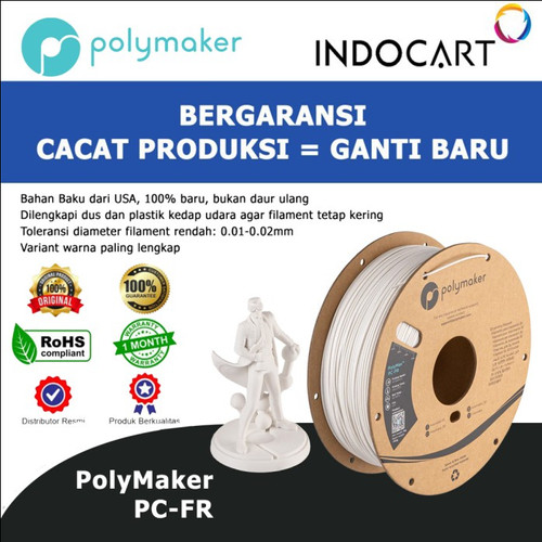 3D Printer FILAMENT PolyMaker PolyMax PC FR PolyCarbonate Fire Retardant 1.75mm 1kg-White