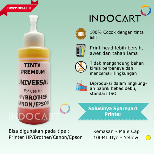 IndoCart Tinta Refill Premium Universal Printer Dye 100ml Male Cap