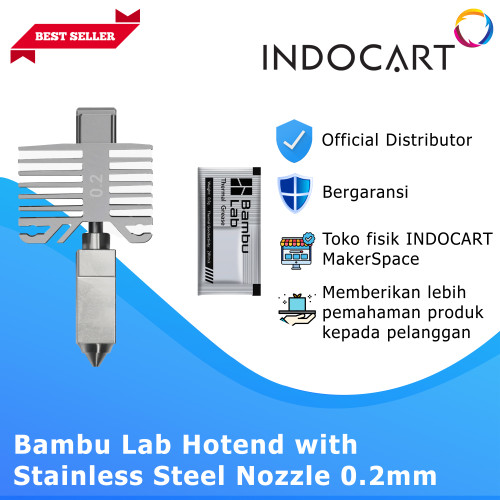 INDOCART 3D Printer Bambu Lab Hotend with Stainless Steel Nozzle 0.2mm