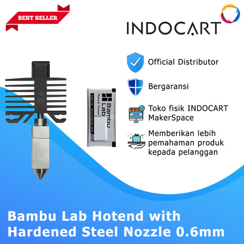 INDOCART 3D Printer Bambu Lab Hotend with Hardened Steel Nozzle 0.6mm