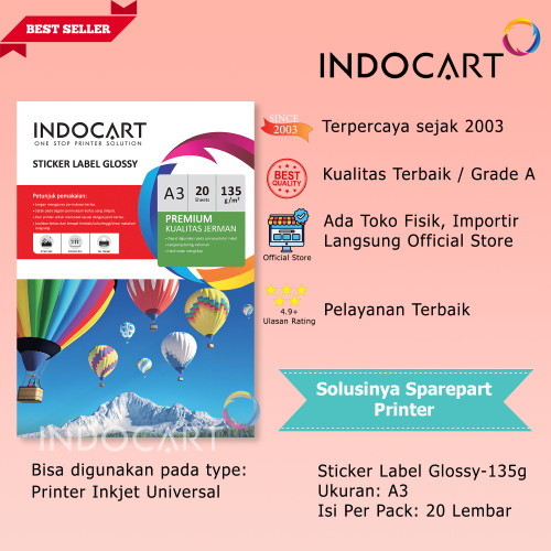 IndoCart STICKER Label Glossy 135gr-A3-20s