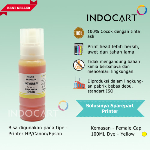 IndoCart Tinta Premium Universal HP Canon Epson-Dye Ink-Female Cap-100