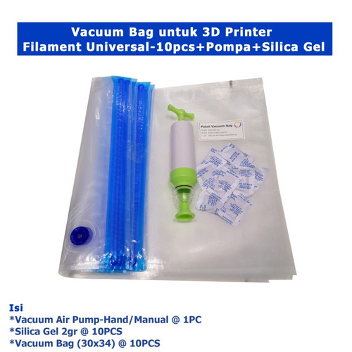 Vacuum Bag utk 3D Printer Filament Universal-10pcs+Pompa+Silica Gel