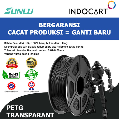 INDOCART Tinta Filamen 3D Printer Filament PETG Transparant 1.75mm 1kg