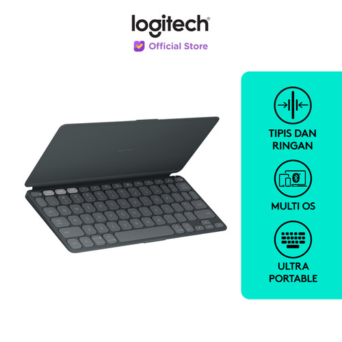 Logitech Keys-To-Go 2 Keyboard Wireless Bluetooth Portable, Desain Ramping dengan Penutup Internal dan kompatibel untuk Windows, Android, Linux, iPad, iPhone, Mac, Apple TV