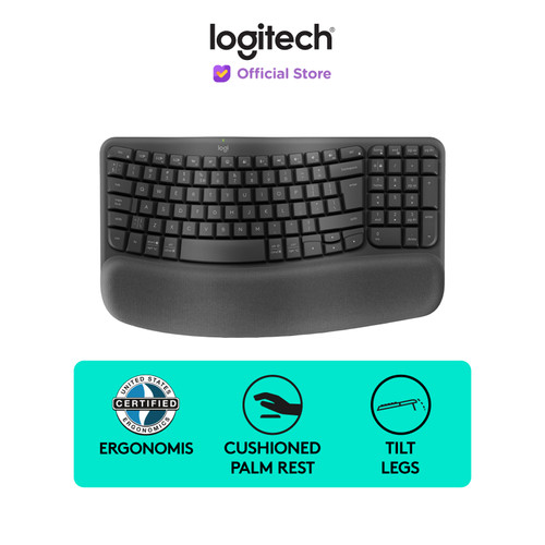 Logitech Wave Keys Keyboard Ergonomic Wireless Bluetooth dan Palm Rest