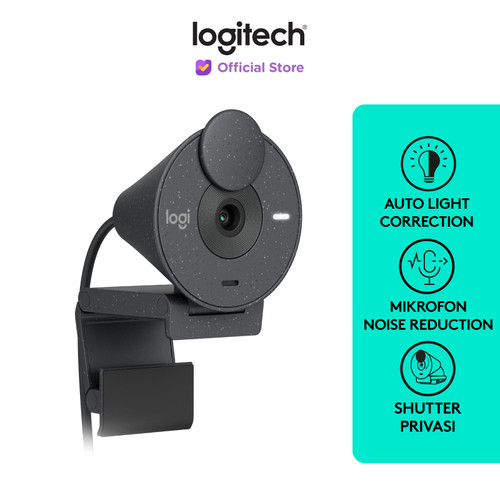 Logitech Brio 300 Webcam Full HD Shutter Privasi & Noise-Reducing Mic