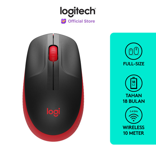 Logitech M190 Mouse Wireless Full Size - Red