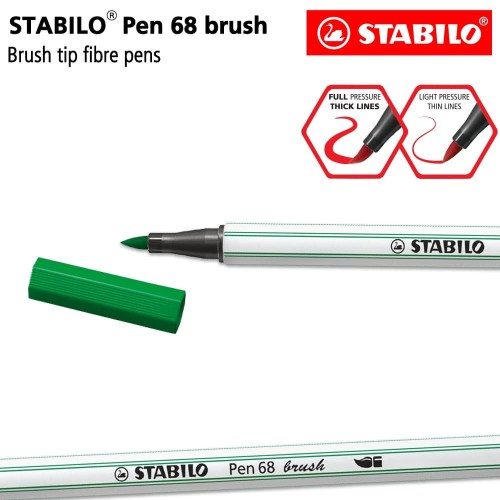 STABILO Pen 68 Brush Green / Hijau / Premium Marker Kuas Kaligrafi Art