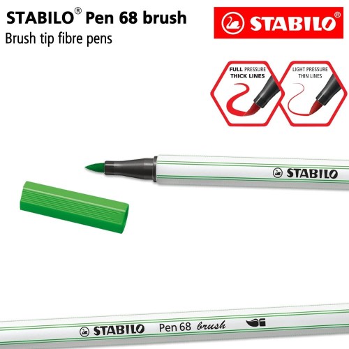 STABILO Pen 68 Brush Leaf Green / Hijau Premium Marker Kuas Kaligrafi