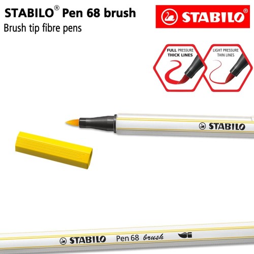 STABILO Pen 68 Brush Yellow / Kuning / Premium Marker Kuas Kaligrafi