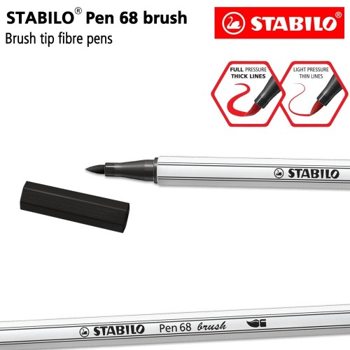 STABILO Pen 68 Brush Black / Hitam / Premium Marker Kuas Kaligrafi Art