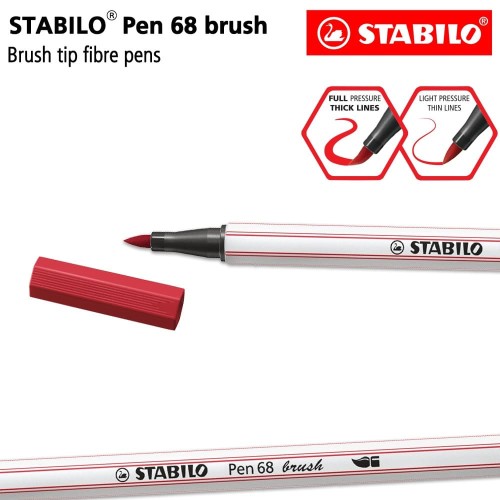 STABILO Pen 68 Brush Dark Red / Merah / Premium Marker Kuas Kaligrafi