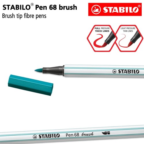 STABILO Pen 68 Brush Turquoise / Toska / Premium Marker Kuas Kaligrafi